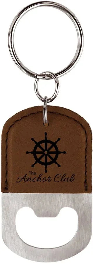 Dark Brown Oval Laserable Leatherette Bottle Opener Keychain