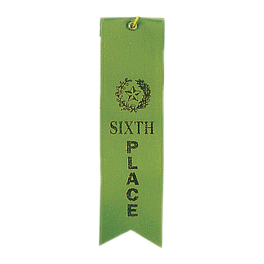 Green 6th Place Carded Ribbon with String