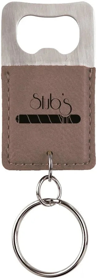 Gray Rectangle Laserable Leatherette Bottle Opener Keychain