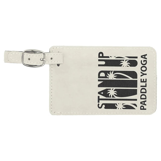 White/Black 4 1/4" x 2 3/4" Laserable Leatherette Luggage Tag