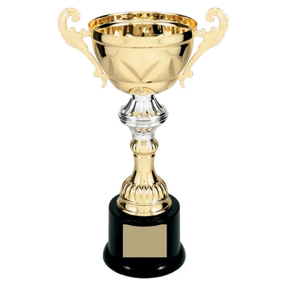 Gold 10" Completed Metal Cup Trophy on Plastic Base