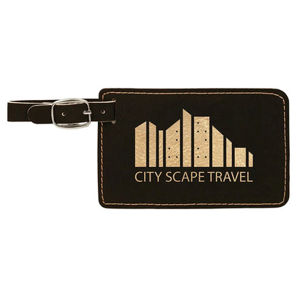 Black/Gold 4 1/4" x 2 3/4" Laserable Leatherette Luggage Tag