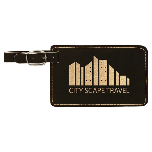 Black/Gold 4 1/4" x 2 3/4" Laserable Leatherette Luggage Tag