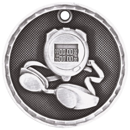 Antique Silver 2" 3D Swimming Medal