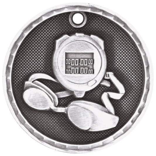 Antique Silver 2" 3D Swimming Medal