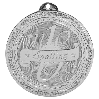 Bright Silver 2" Spelling Laserable BriteLazer Medal