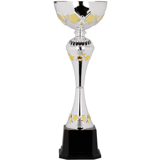 16" Silver/Gold Completed Metal Cup Trophy on Plastic Base