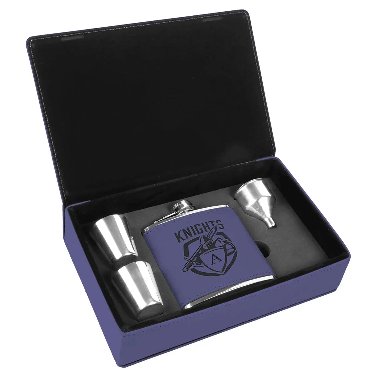 Purple 6 oz. Laserable Leatherette Flask Gift Set