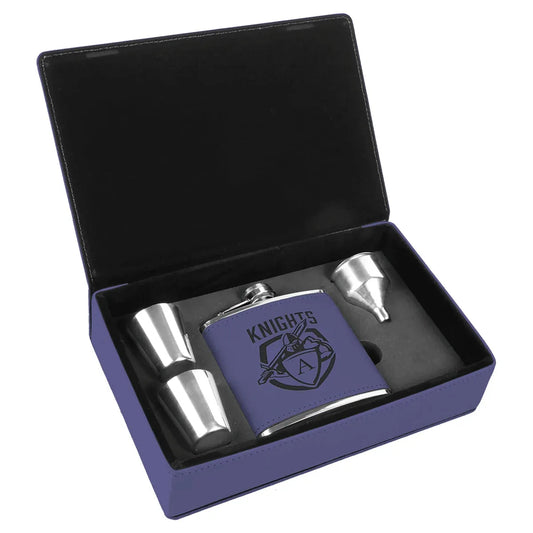 Purple 6 oz. Laserable Leatherette Flask Gift Set
