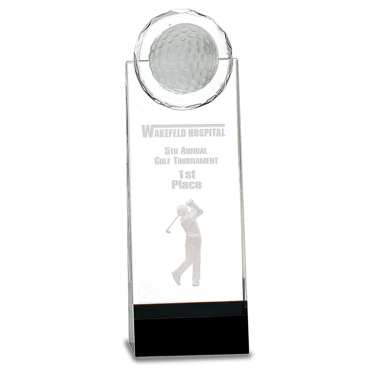 9 1/2" Clear/Black Crystal Standup with 3D Golfer