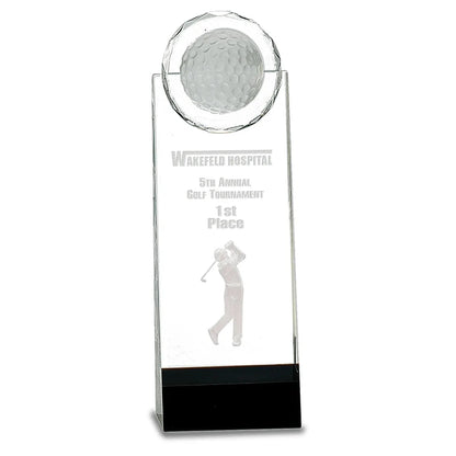 9 1/2" Clear/Black Crystal Standup with 3D Golfer