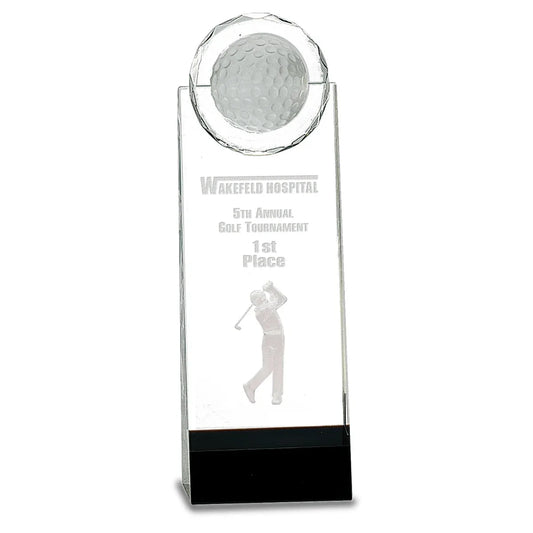 9 1/2" Clear/Black Crystal Standup with 3D Golfer