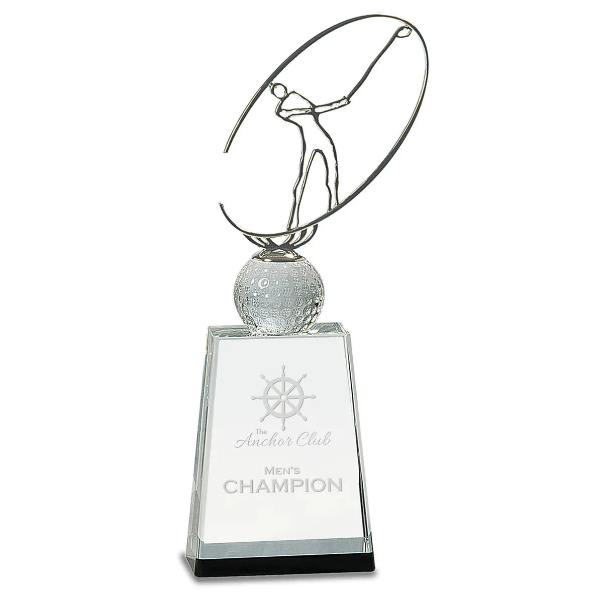 Custom Clear/Black Crystal Golf Award with Silver Metal Oval Figure (12") — Branded | Personalized Engraving