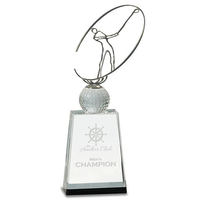 Custom Clear/Black Crystal Golf Award with Silver Metal Oval Figure (12") — Branded | Personalized Engraving