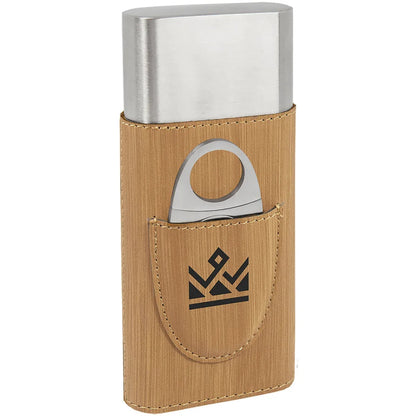 Bamboo Laserable Leatherette Cigar Case with Cutter