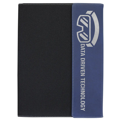 Blue/Silver Laserable Leatherette / Black 9 1/2"x12" Canvas Portfolio w/Notepad