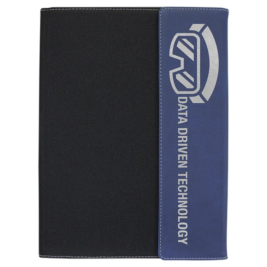 Blue/Silver Laserable Leatherette / Black 9 1/2"x12" Canvas Portfolio w/Notepad