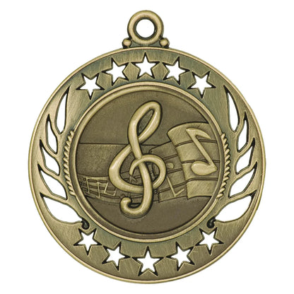 Antique Gold 2 1/4" Music Galaxy Medal
