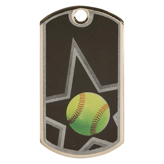 2" Black/Silver Softball Laserable Star Dog Tag