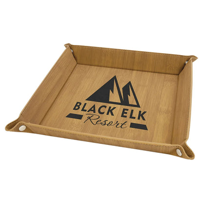 Bamboo Laserable Leatherette Snap Up Tray with Silver 9" x 9" Snaps