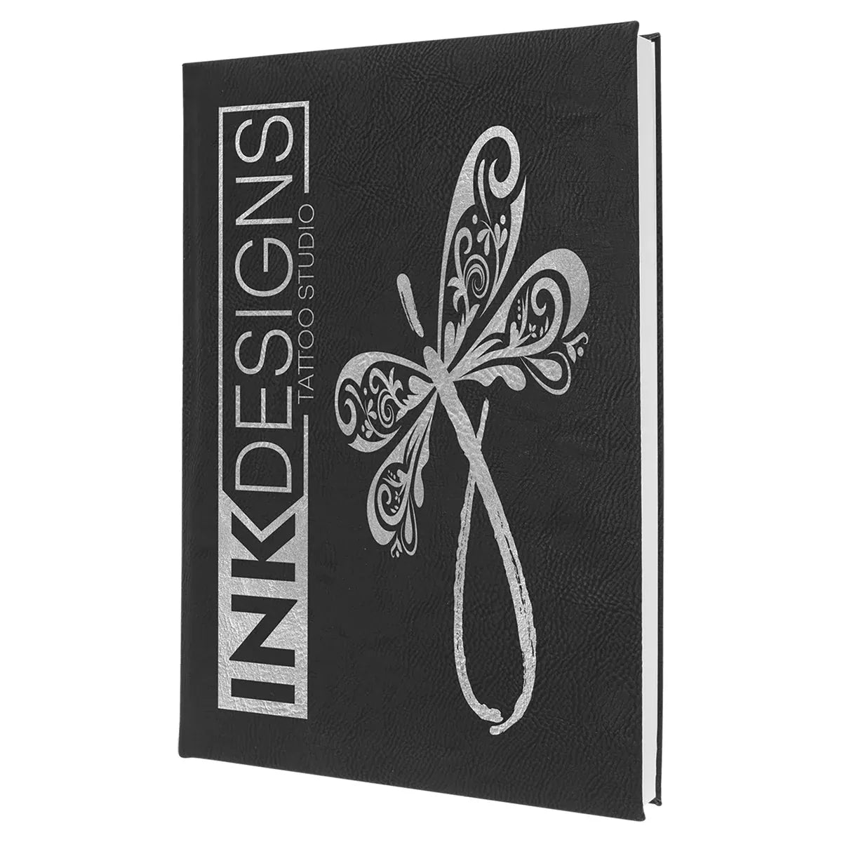 Black/Silver 7" x 9 3/4" Laserable Leatherette Sketch Book with Unlined Notepad
