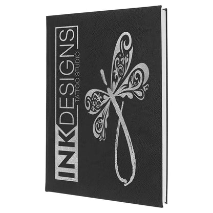 Black/Silver 7" x 9 3/4" Laserable Leatherette Sketch Book with Unlined Notepad