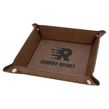 Dark Brown Laserable Leatherette Snap Up Tray with Silver 6" x 6" Snaps