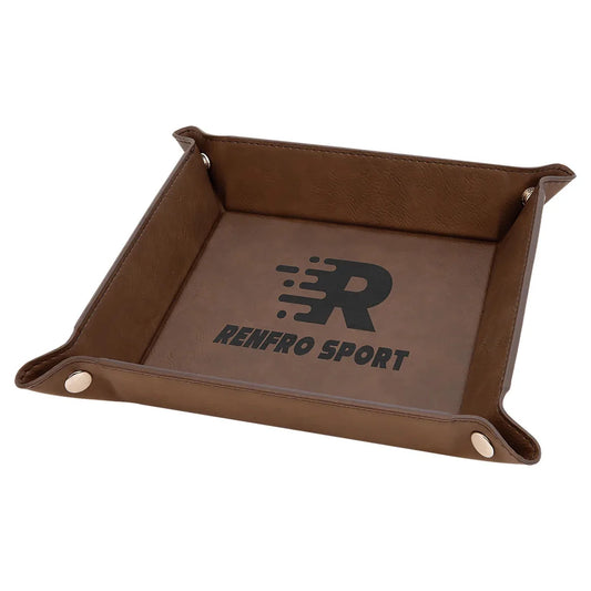 Dark Brown Laserable Leatherette Snap Up Tray with Silver 6" x 6" Snaps
