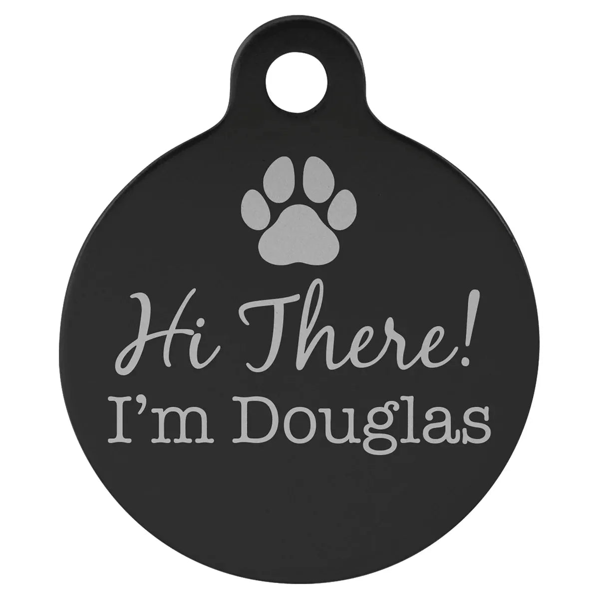 Black 1 1/4" Laserable Anodized Aluminum Round Pet Tag with Tab