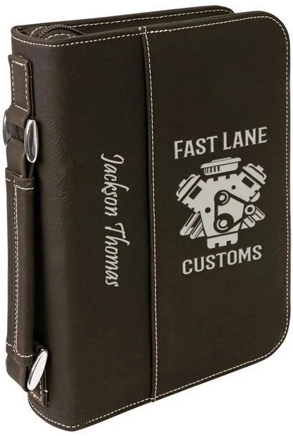 Black/Silver 6 3/4" x 9 1/4" Leatherette Book/Bible Cover with Handle & Zipper