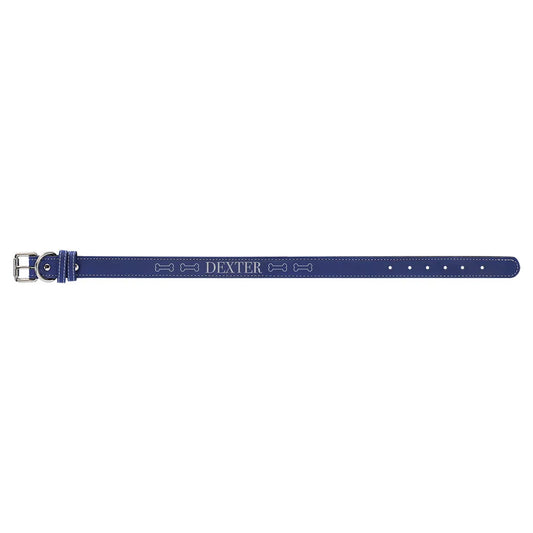 Blue/Silver Extra Large 27" x 1 1/4" Laserable Leatherette Dog Collar