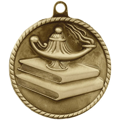 Antique Gold 2" Lamp of Knowledge High Relief Medal