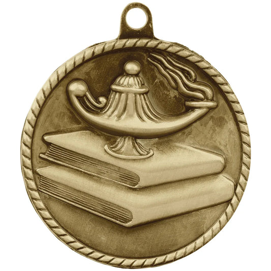 Antique Gold 2" Lamp of Knowledge High Relief Medal