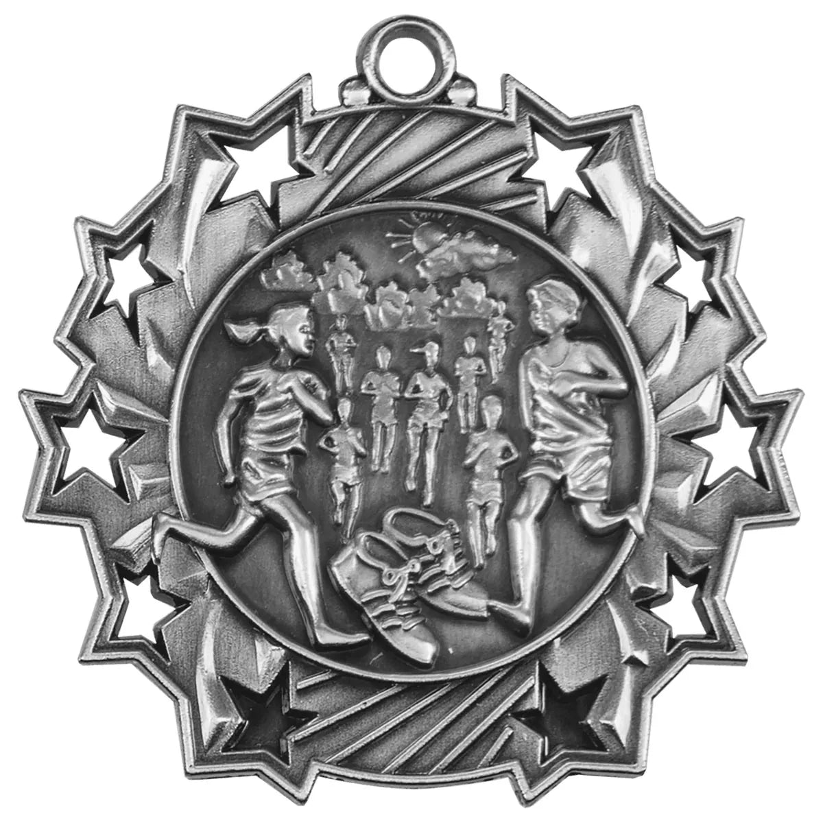 Antique Silver 2 1/4" Cross Country Ten Star Medal