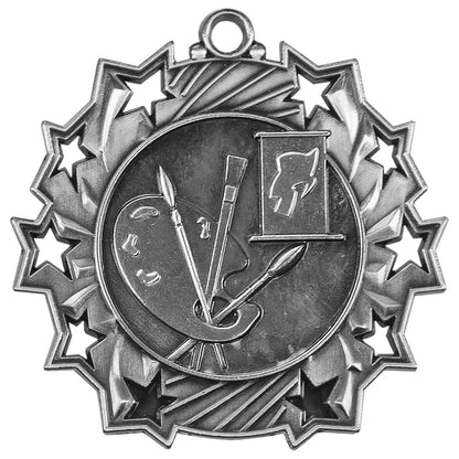Antique Silver 2 1/4" Art Ten Star Medal