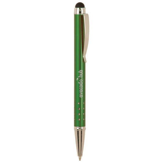 Green with Silver Trim Laserable Pen with Stylus