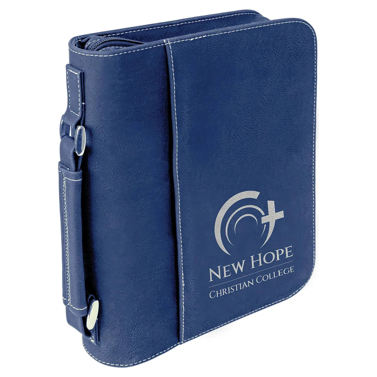 Blue/Silver 7 1/2" x 10 3/4" Leatherette Book/Bible Cover with Handle & Zipper