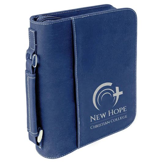 Blue/Silver 7 1/2" x 10 3/4" Leatherette Book/Bible Cover with Handle & Zipper