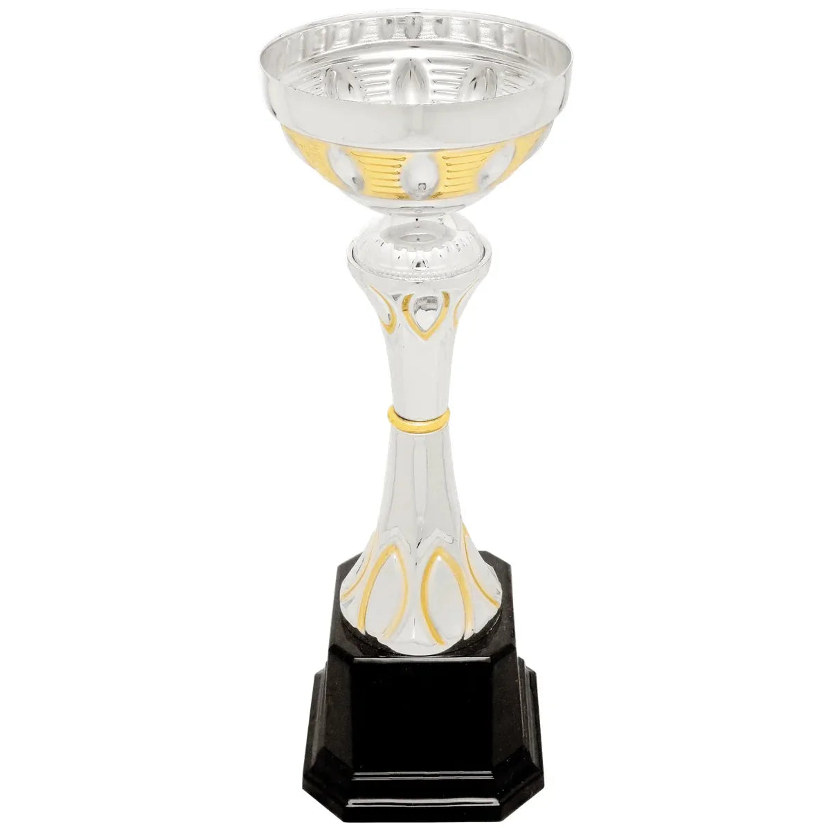 Silver/Gold 9 3/4" Completed Metal Cup Trophy on Plastic Base