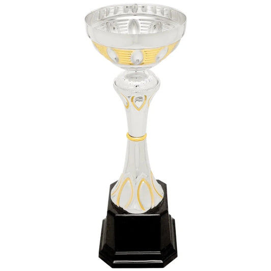 Silver/Gold 9 3/4" Completed Metal Cup Trophy on Plastic Base