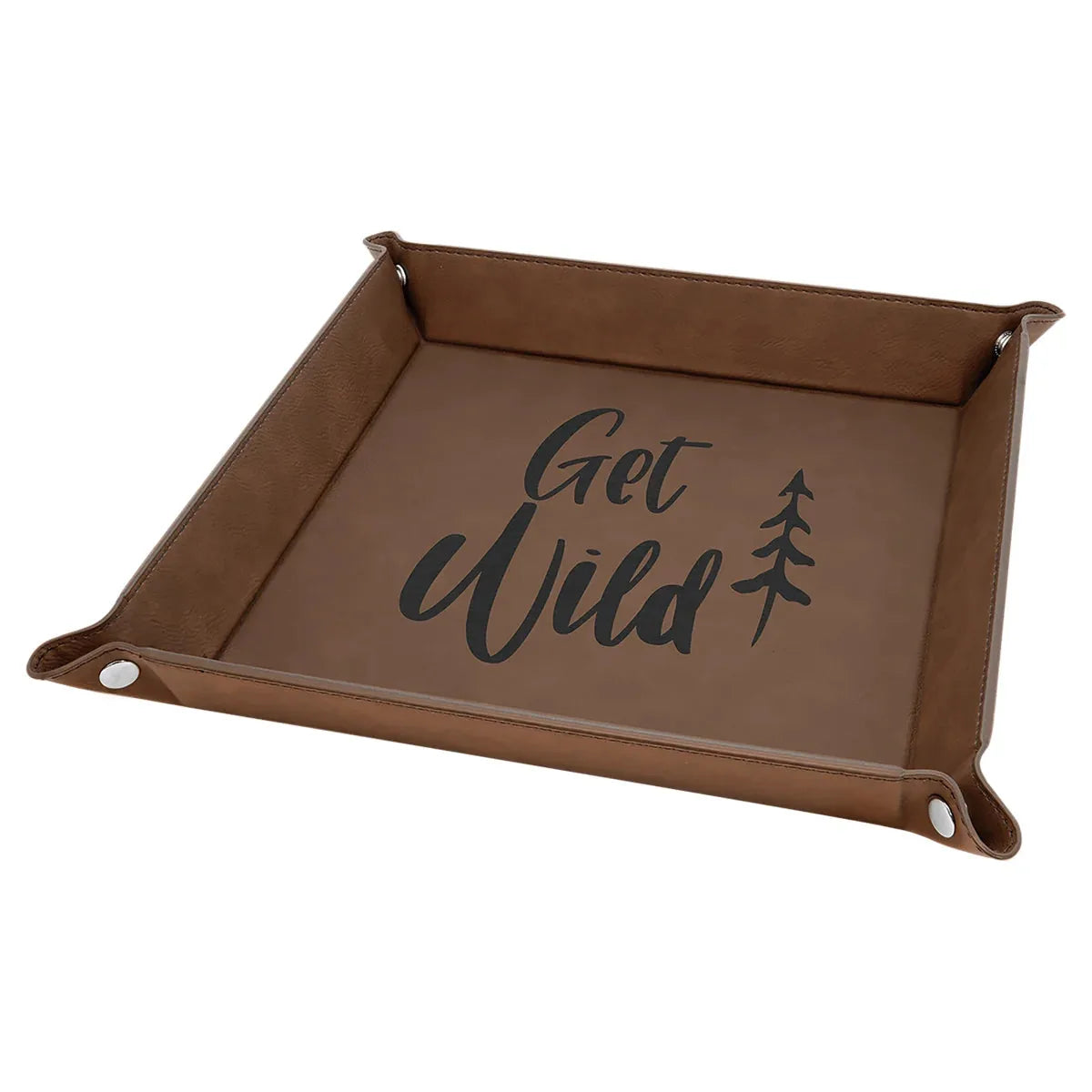 Dark Brown Laserable Leatherette Snap Up Tray with Silver 9" x 9" Snaps