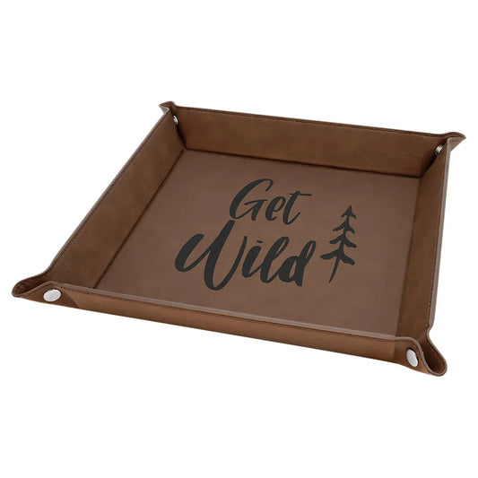 Dark Brown Laserable Leatherette Snap Up Tray with Silver 9" x 9" Snaps