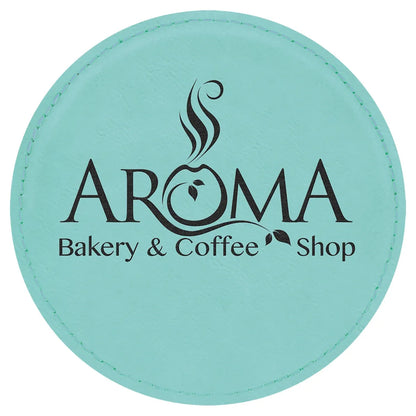 Teal 4" Round Laserable Leatherette Coaster