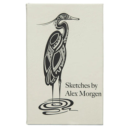 White 5 1/4" x 8 1/4" Laserable Leatherette Sketch Book with Unlined Notepad