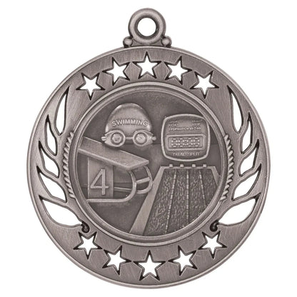 Antique Silver 2 1/4" Swimming Galaxy Medal