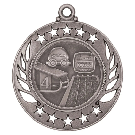 Antique Silver 2 1/4" Swimming Galaxy Medal