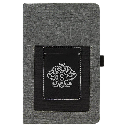 Gray w/Black 5 1/4" x 8 1/4" Laserable Leatherette Journal with Cell/Card Slot