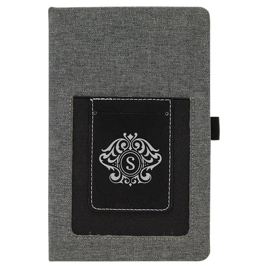 Gray w/Black 5 1/4" x 8 1/4" Laserable Leatherette Journal with Cell/Card Slot