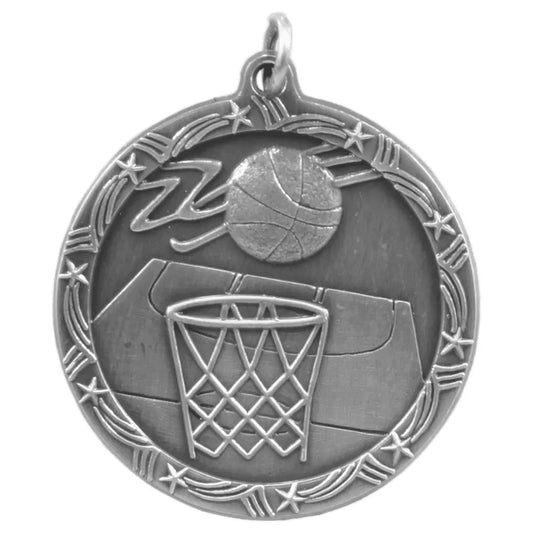 Antique Silver 1 3/4" Basketball Shooting Star Medal