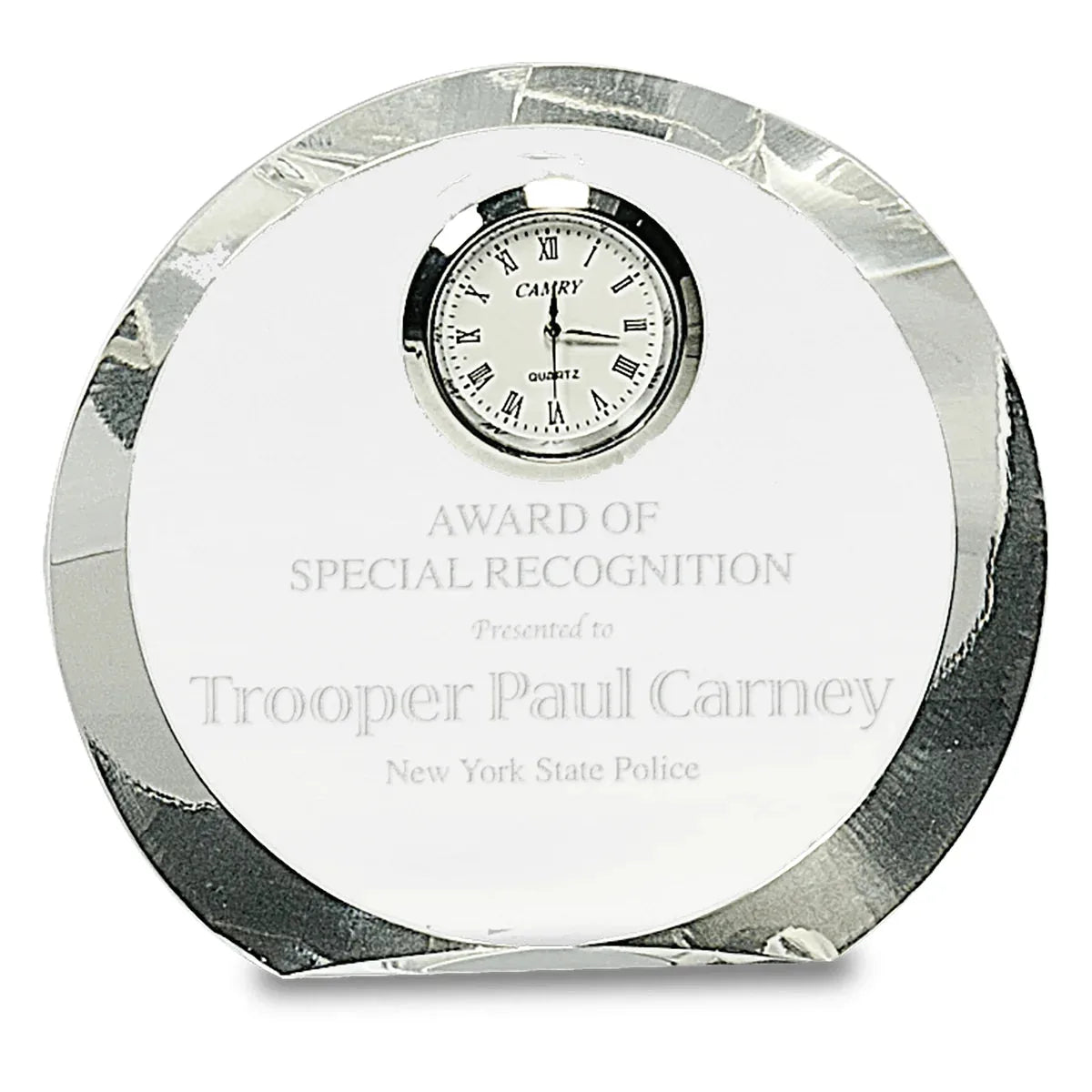 4 1/2" Clear Crystal Round with Clock
